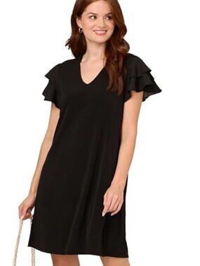 Adrianna Papell Women's V Neck Double Flutter Sleeve Dress